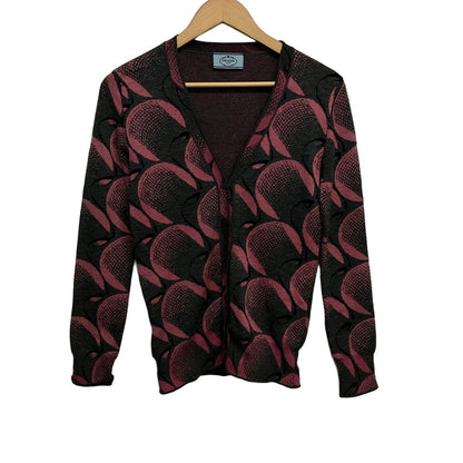 Prada Cardigan 38 S Gray Pink Black Long Sleeve