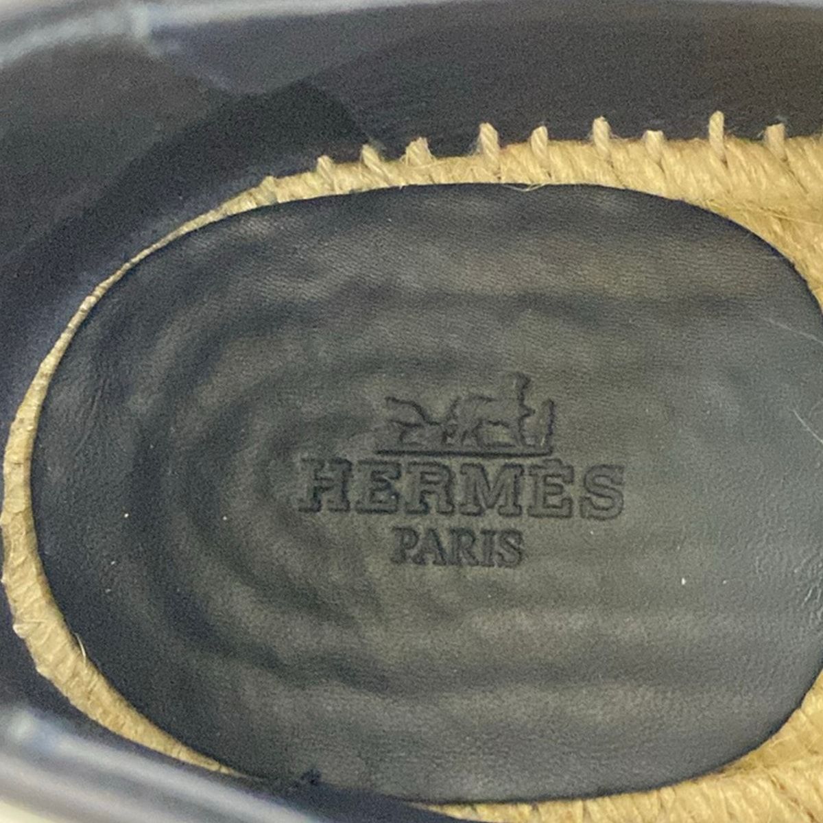 Hermes Slip on 40 Trip Dark Navy Espadrilles Linen Leather Slipper — view 5