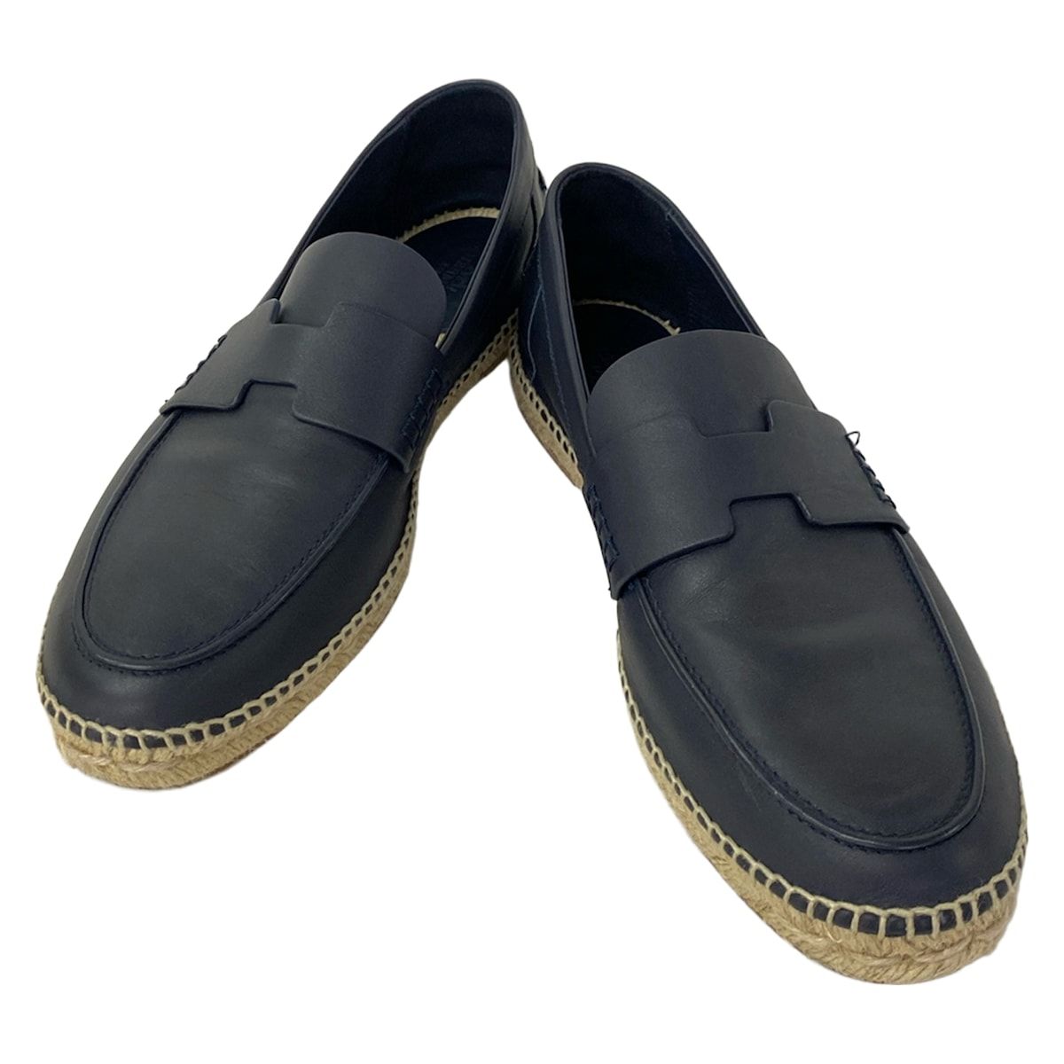Hermes Slip on 40 Trip Dark Navy Espadrilles Linen Leather Slipper — view 2