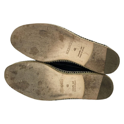 Hermes Slip on 40 Trip Dark Navy Espadrilles Linen Leather Slipper — view 4