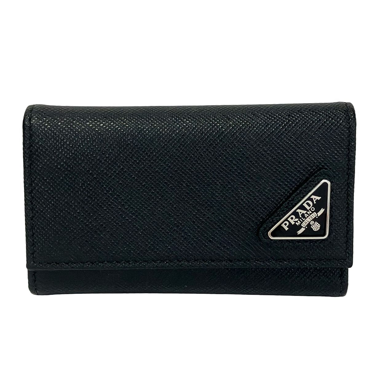 Prada Key Case Black 6 Hooks Leather Key Holder