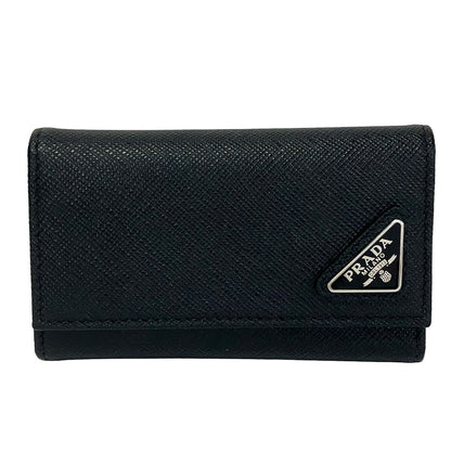 Prada Key Case Black 6 Hooks Leather Key Holder