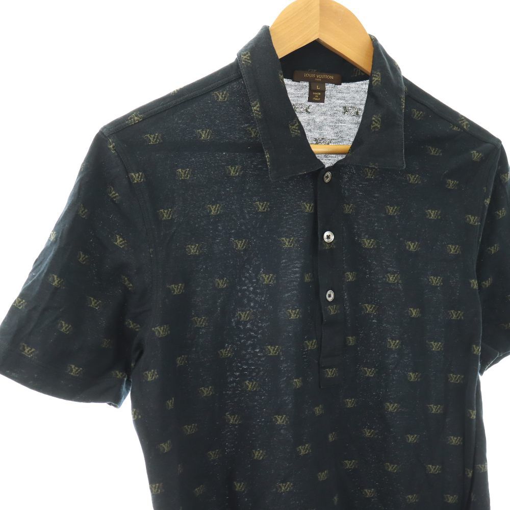 Louis Vuitton Polo Shirt Short Sleeve Monogram Logo All Over Pattern L Black — view 3