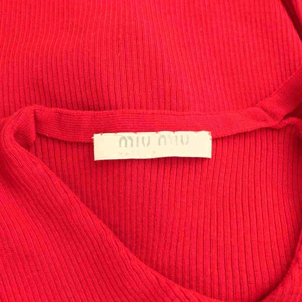 Miu Miu Miu Rib Knit Cardigan Neck Wool 40 Red DF — view 6