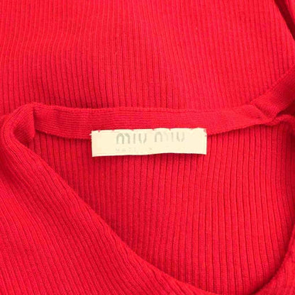 Miu Miu Miu Rib Knit Cardigan Neck Wool 40 Red DF — view 6