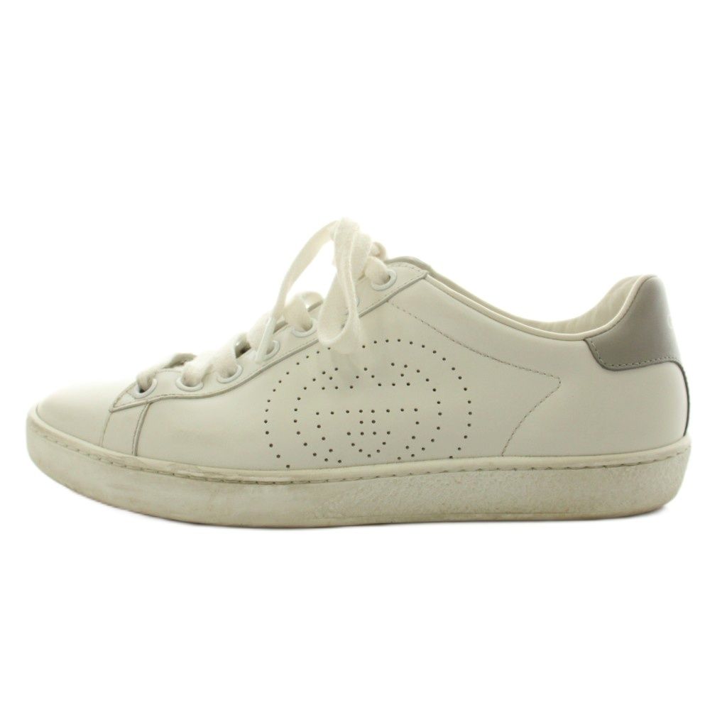 Gucci Interlocking Sneakers Shoes Perforated Leather 35 White — view 2