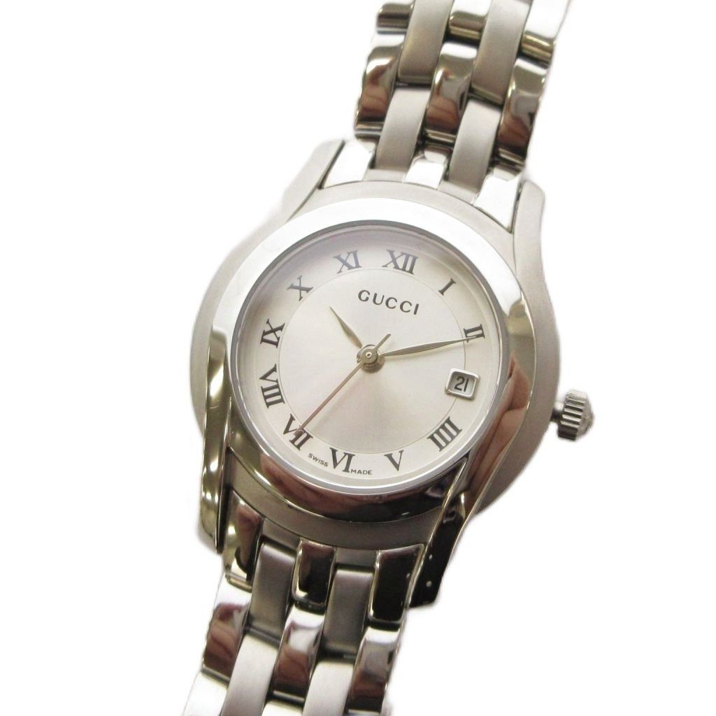 Gucci Watch Analog 3 Hand Quartz Round Face Silver Color