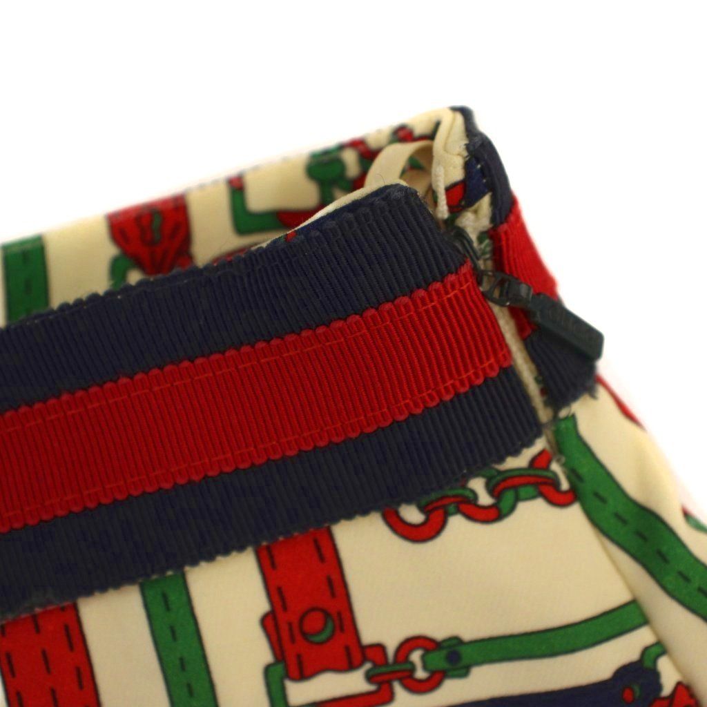 Gucci Chain Belt Pattern Tight Skirt Knee Length Silk Wool 44 White Red — view 4