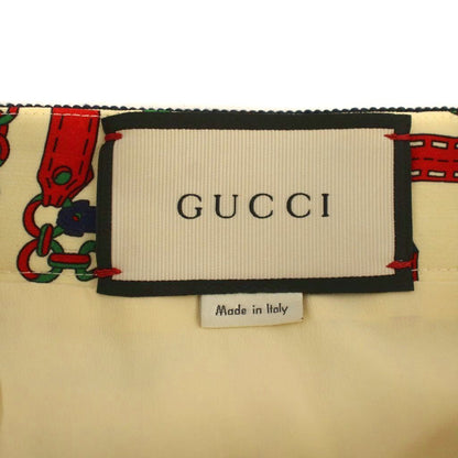 Gucci Chain Belt Pattern Tight Skirt Knee Length Silk Wool 44 White Red — view 3