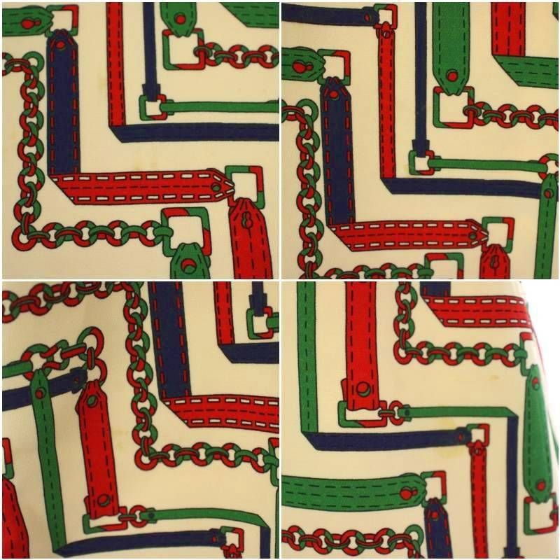 Gucci Chain Belt Pattern Tight Skirt Knee Length Silk Wool 44 White Red — view 7