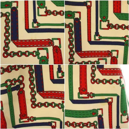 Gucci Chain Belt Pattern Tight Skirt Knee Length Silk Wool 44 White Red — view 7