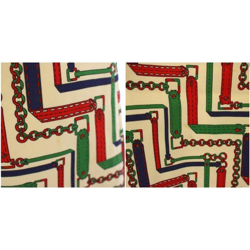 Gucci Chain Belt Pattern Tight Skirt Knee Length Silk Wool 44 White Red — view 6
