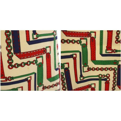 Gucci Chain Belt Pattern Tight Skirt Knee Length Silk Wool 44 White Red — view 6