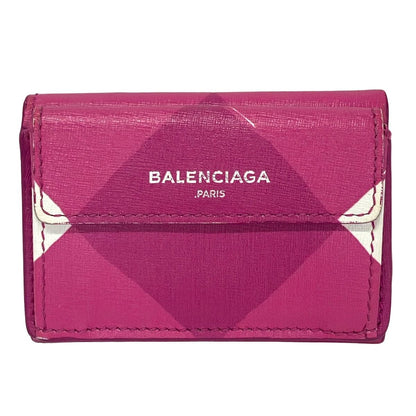 Balenciaga Trifold Wallet Essential Mini Pink Purple White Plaid Leather