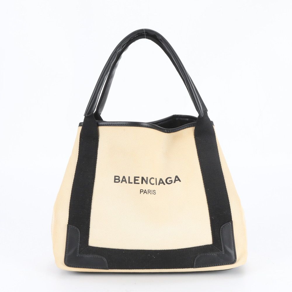 Balenciaga Navy Cabas Leather Canvas Tote Shoulder Hand Enm