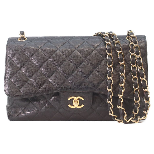 Chanel Black Caviar Gold Double Flap Big Quilted 30