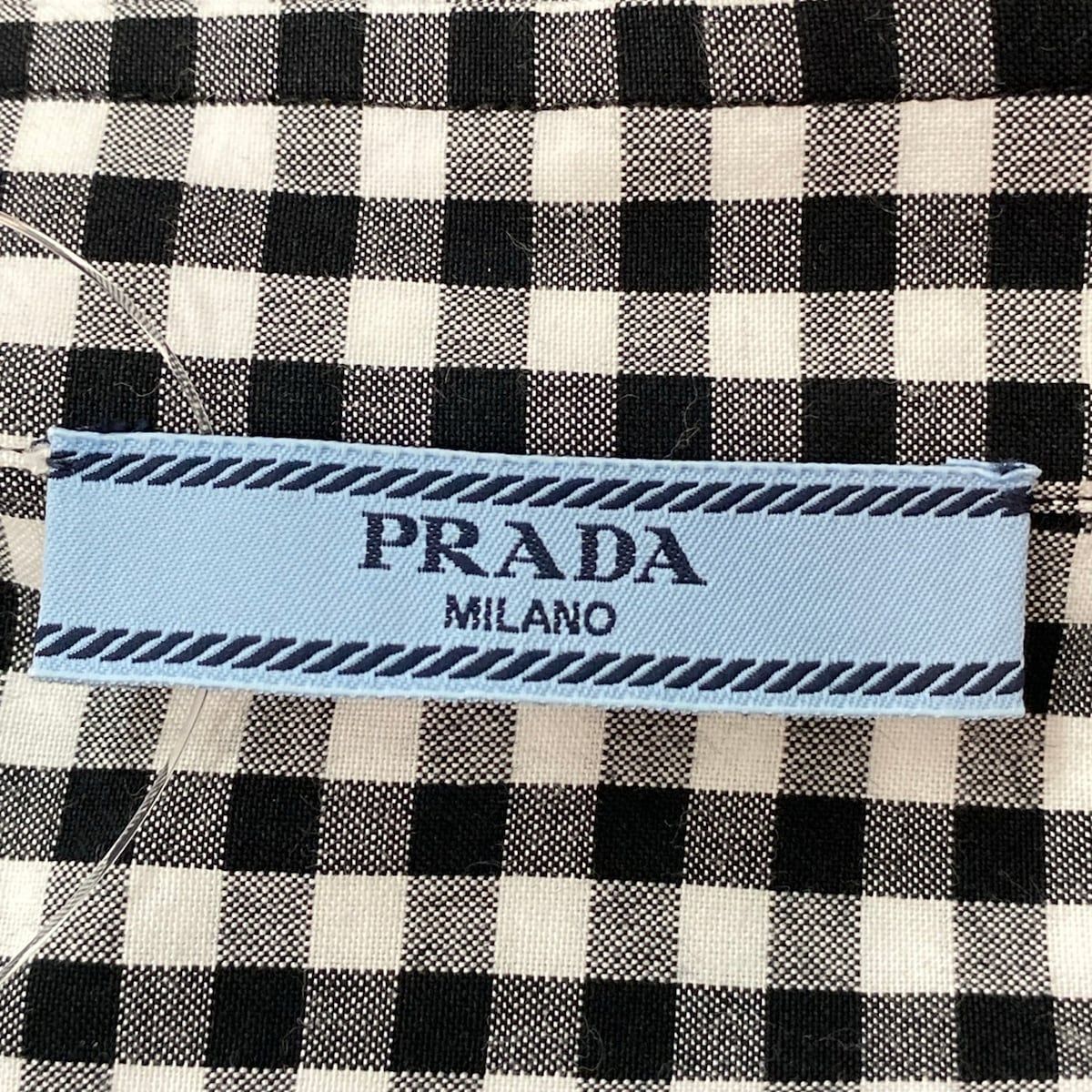 Prada Long Sleeve Shirt Blouse 36 S Black White Yellow Plaid Pattern — view 3