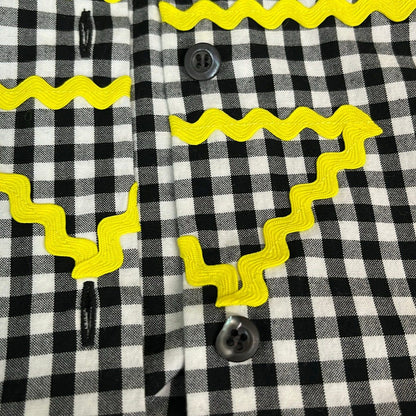 Prada Long Sleeve Shirt Blouse 36 S Black White Yellow Plaid Pattern — view 6