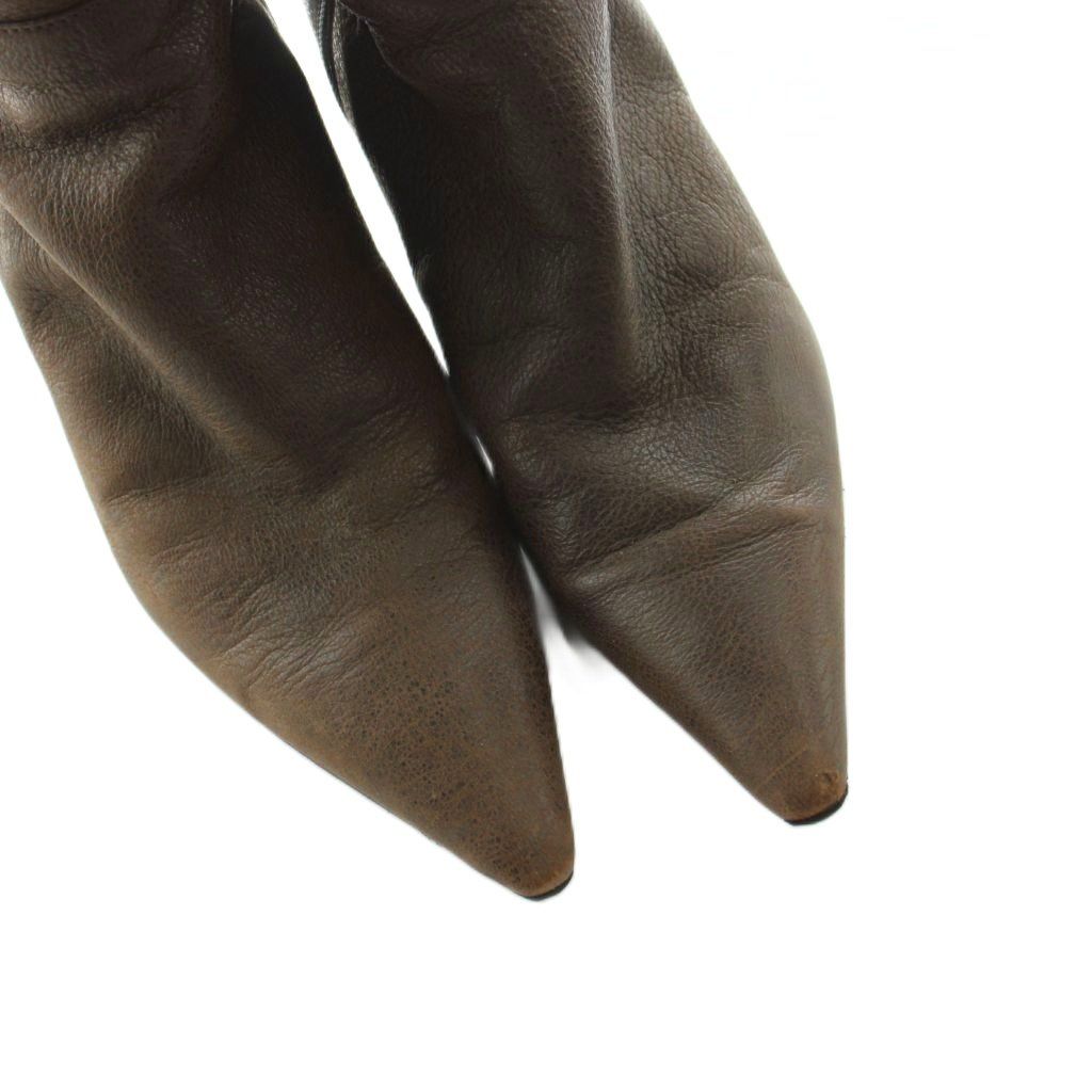 Prada Long Boots Pointed Toe Heels Leather Gold 36.5 Brown — view 4
