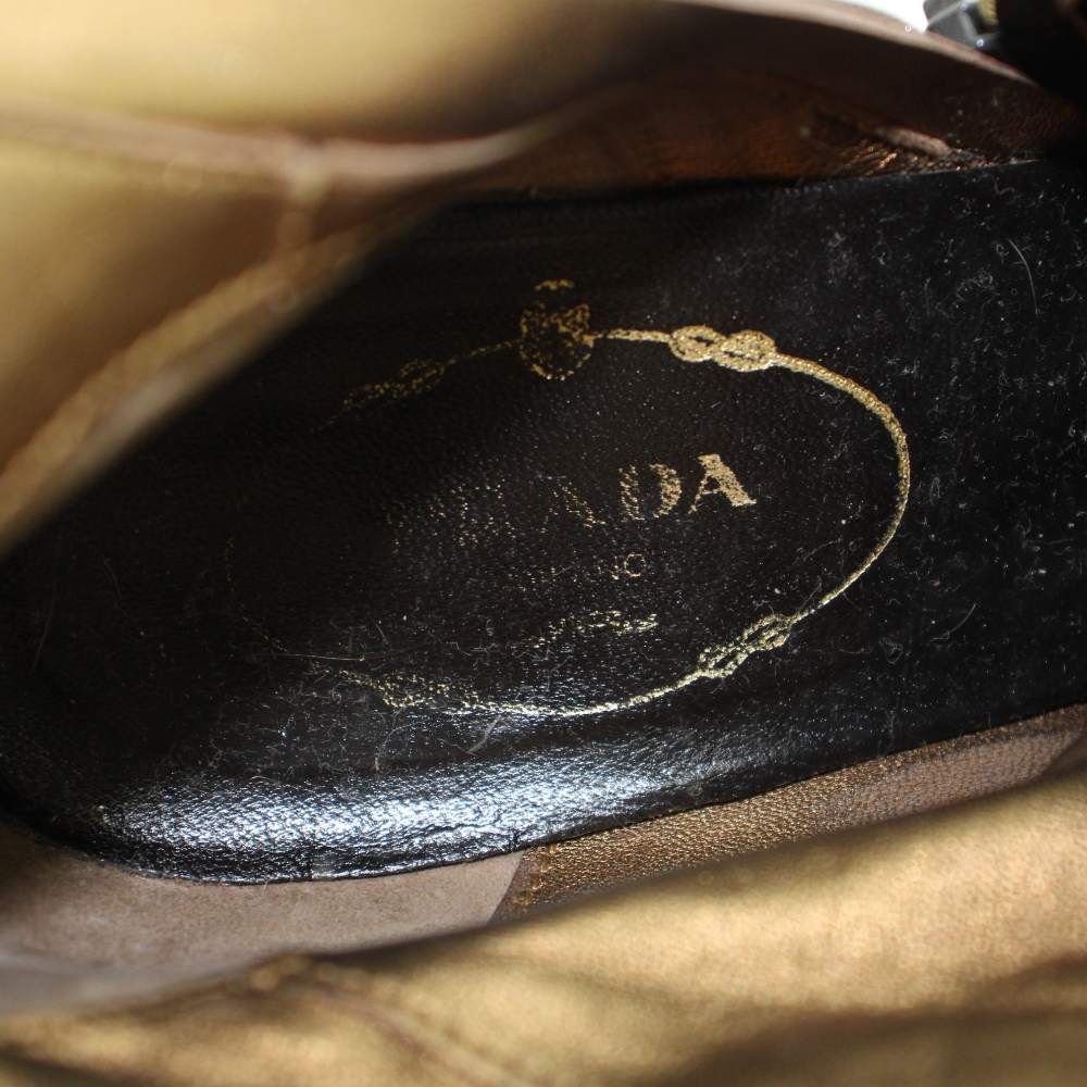 Prada Long Boots Pointed Toe Heels Leather Gold 36.5 Brown — view 6