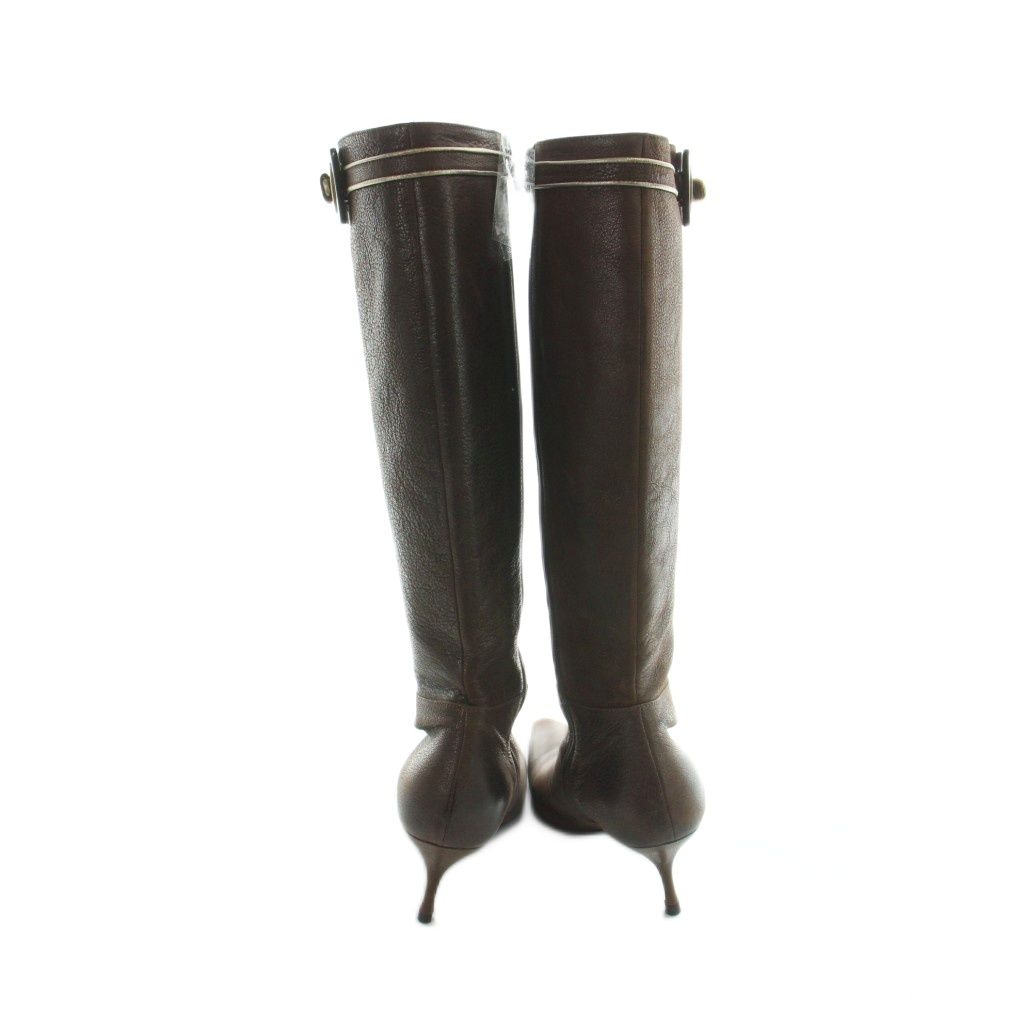 Prada Long Boots Pointed Toe Heels Leather Gold 36.5 Brown — view 3