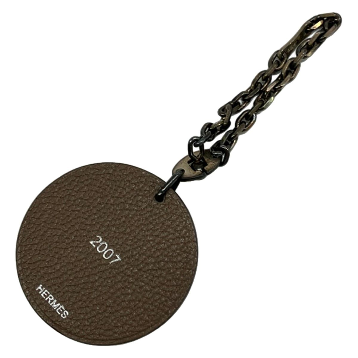 Hermes Key Holder Animal Key Dark Brown Silver Multi Boar Leather — view 2