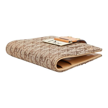 Dior Trotter Jacquard Card Case Bifold Beige Brown Canvas Leather — view 4