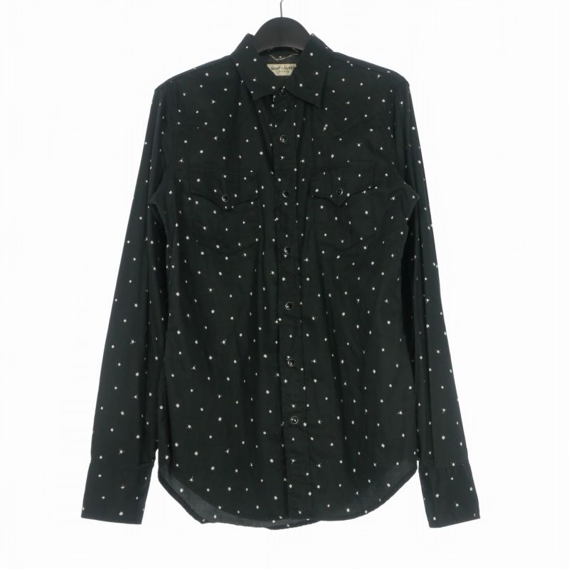 Saint Laurent Paris Eddie Era Allover Pattern Long Sleeve Shirt XS Black