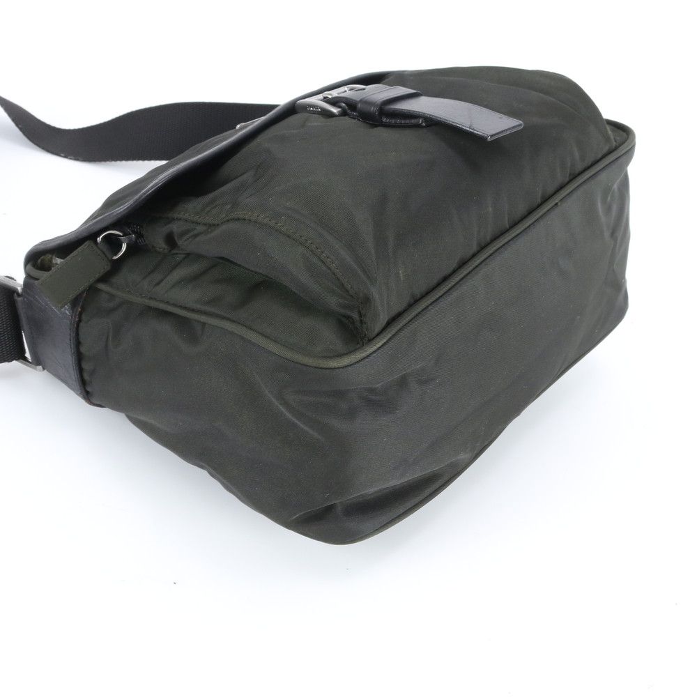 Prada Tessuto Nylon Triangle Logo Khaki Leather Shoulder Bag Crossbody Messenger — view 4