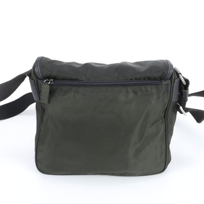 Prada Tessuto Nylon Triangle Logo Khaki Leather Shoulder Bag Crossbody Messenger — view 2