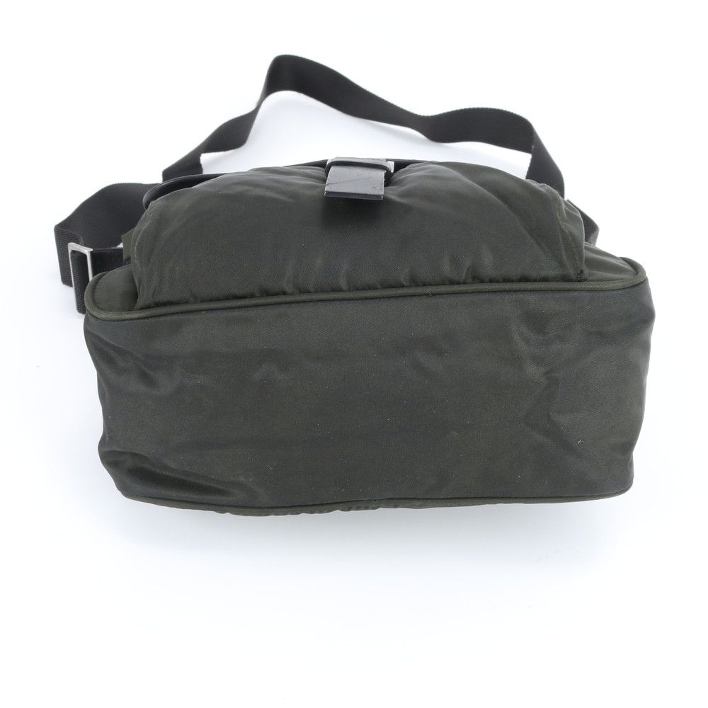 Prada Tessuto Nylon Triangle Logo Khaki Leather Shoulder Bag Crossbody Messenger — view 6