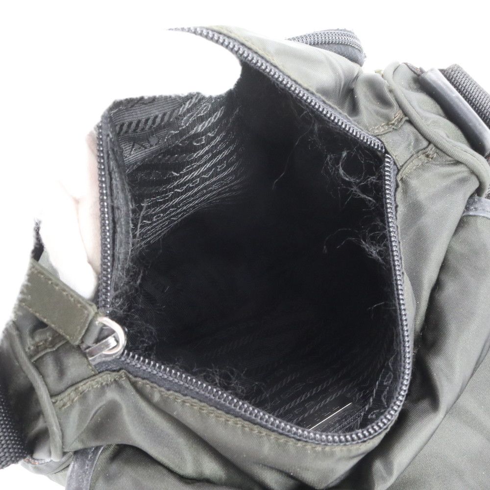 Prada Tessuto Nylon Triangle Logo Khaki Leather Shoulder Bag Crossbody Messenger — view 7