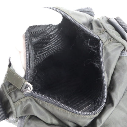 Prada Tessuto Nylon Triangle Logo Khaki Leather Shoulder Bag Crossbody Messenger — view 7