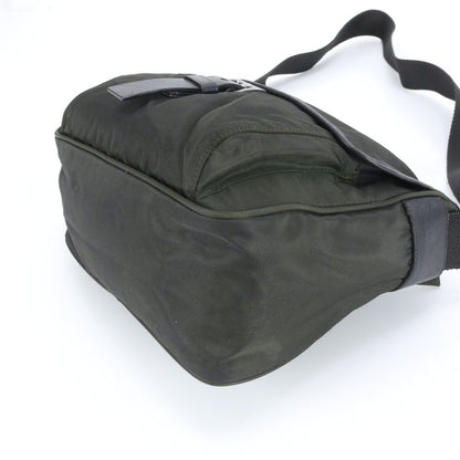 Prada Tessuto Nylon Triangle Logo Khaki Leather Shoulder Bag Crossbody Messenger — view 5