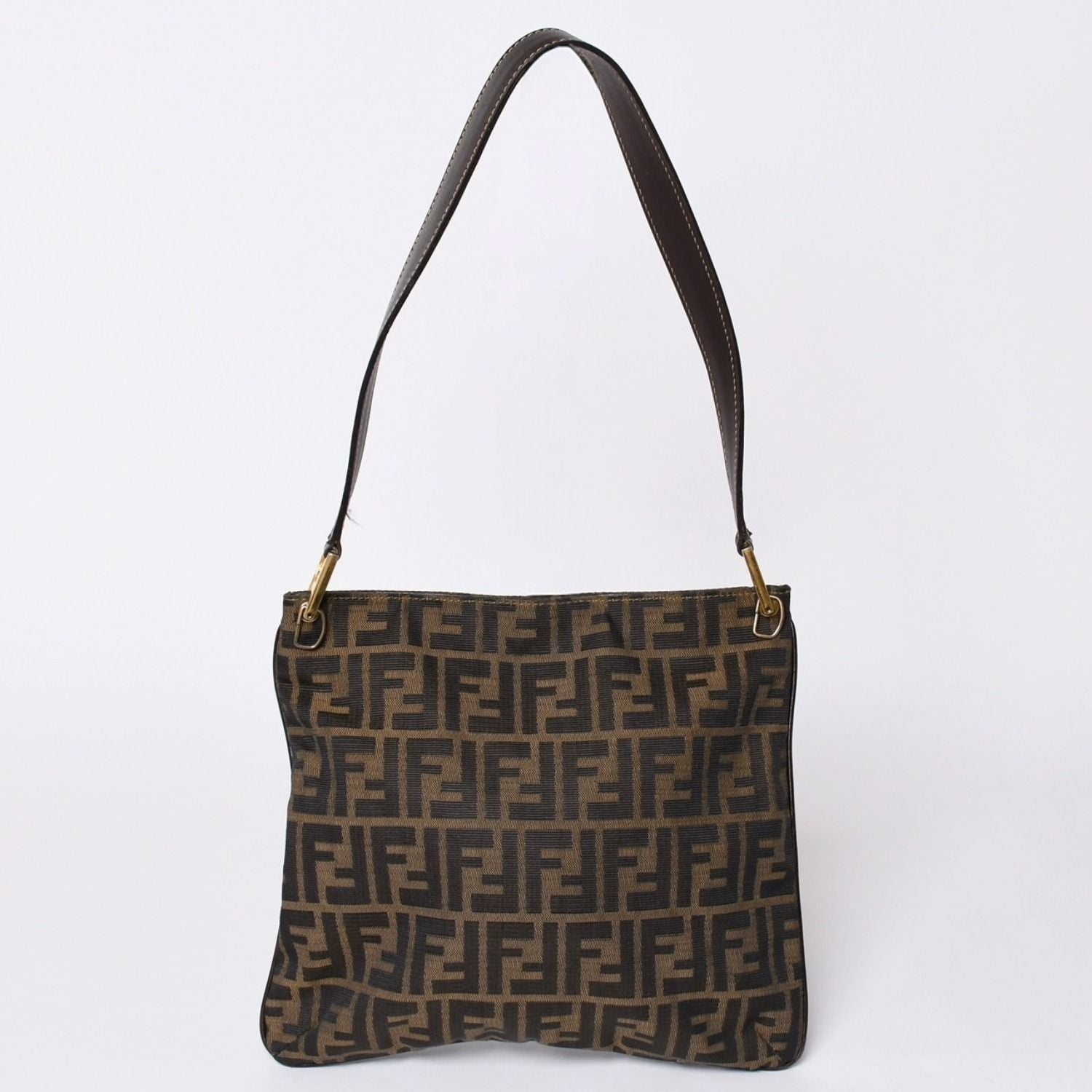 Fendi Zucca Pattern Shoulder Bag Brown Gold