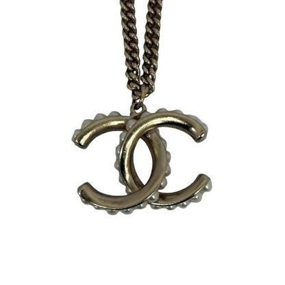 Chanel Necklace CC Logo Champagne Gold Metal Faux Pearl — view 2