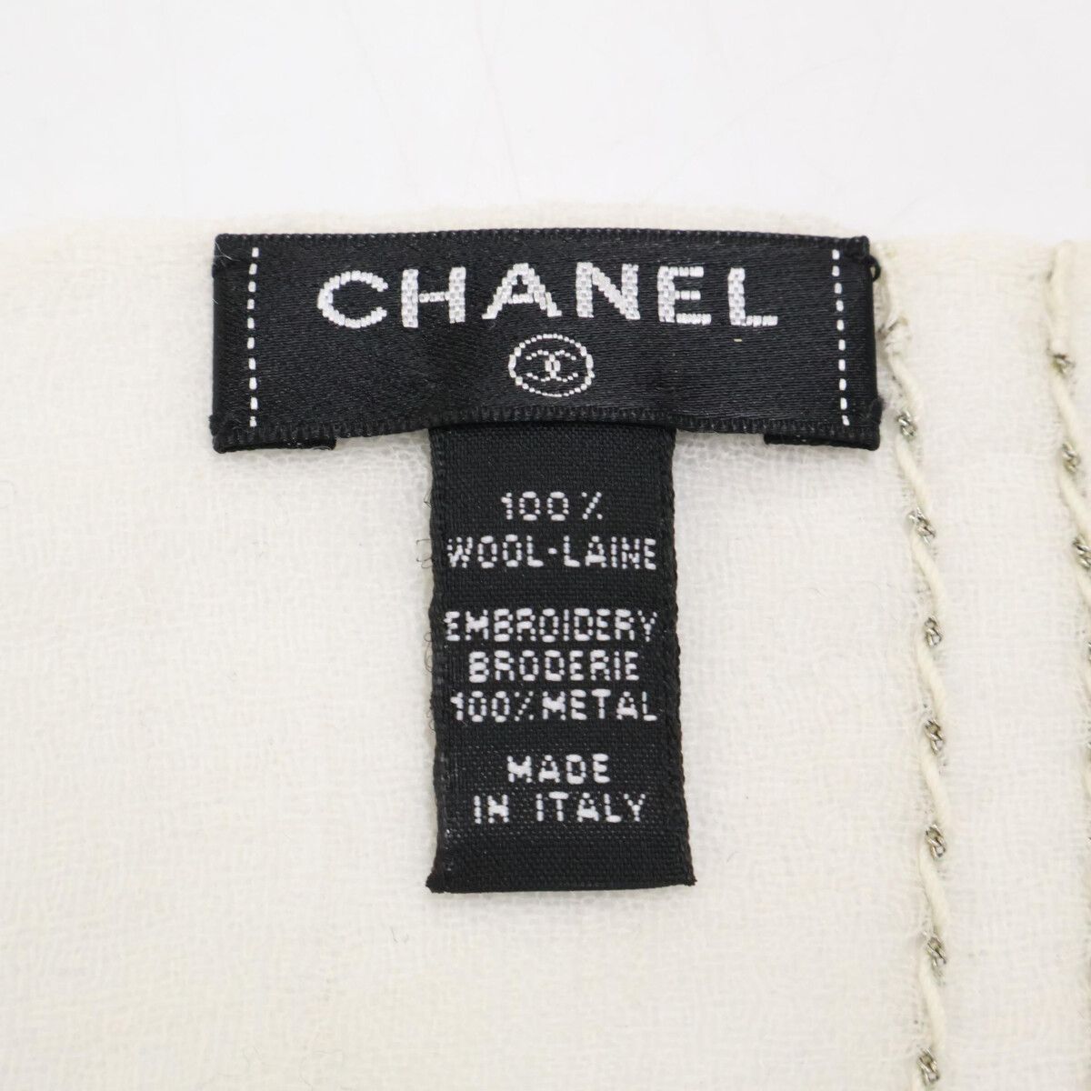 Chanel CC Logo Chain Embroidery Wool Scarf — view 3