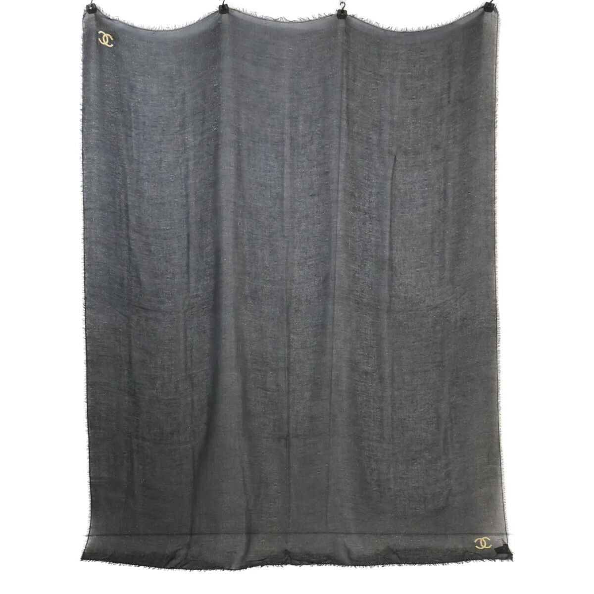 Chanel CC Logo Gold Glitter Embroidery Cashmere Blend Scarf — view 5