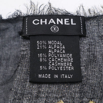 Chanel CC Logo Gold Glitter Embroidery Cashmere Blend Scarf — view 2