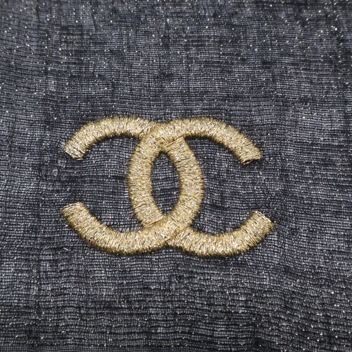 Chanel CC Logo Gold Glitter Embroidery Cashmere Blend Scarf — view 6