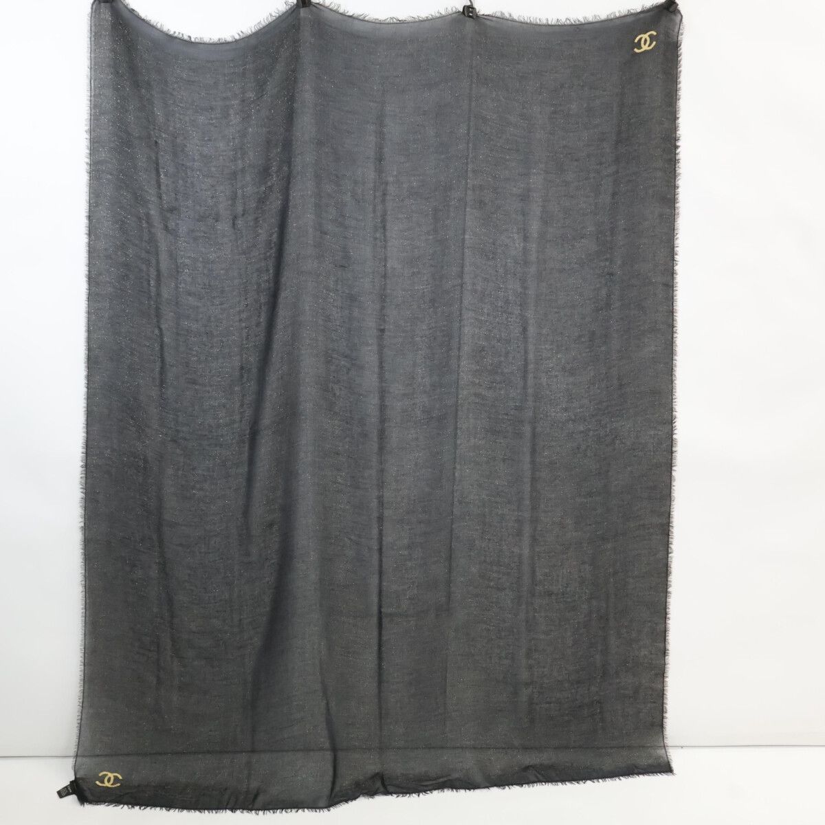Chanel CC Logo Gold Glitter Embroidery Cashmere Blend Scarf
