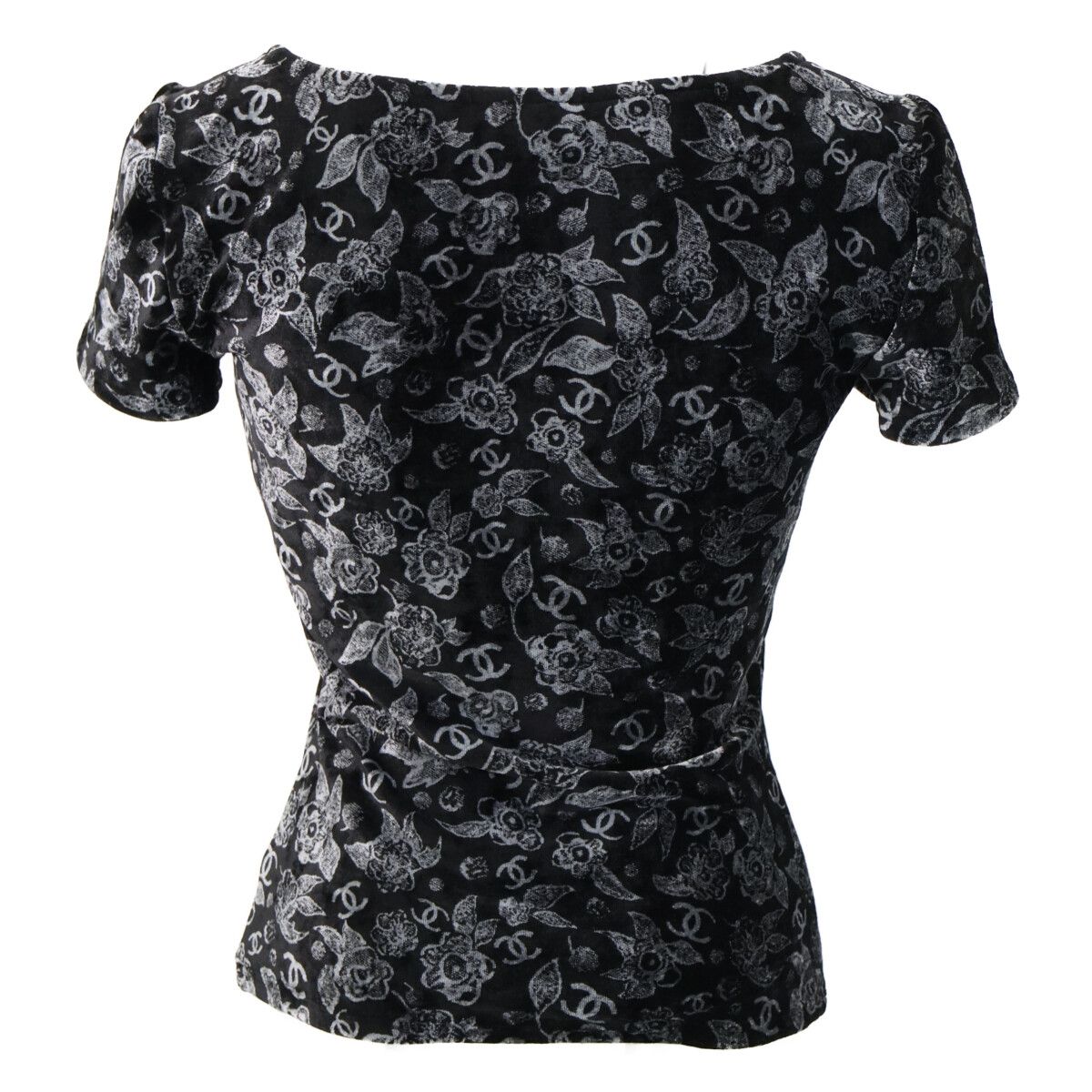 Chanel Velour Line Stone CC Logo Allover Pattern Short Sleeve Top 38 — view 3