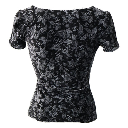 Chanel Velour Line Stone CC Logo Allover Pattern Short Sleeve Top 38 — view 3