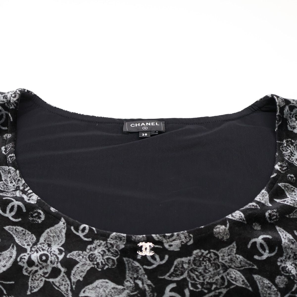 Chanel Velour Line Stone CC Logo Allover Pattern Short Sleeve Top 38 — view 7