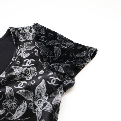 Chanel Velour Line Stone CC Logo Allover Pattern Short Sleeve Top 38 — view 8