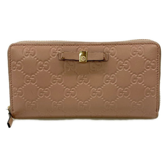 Gucci Wallet Bowie Micro Guccissima Light Pink Zip Around Ribbon Leather