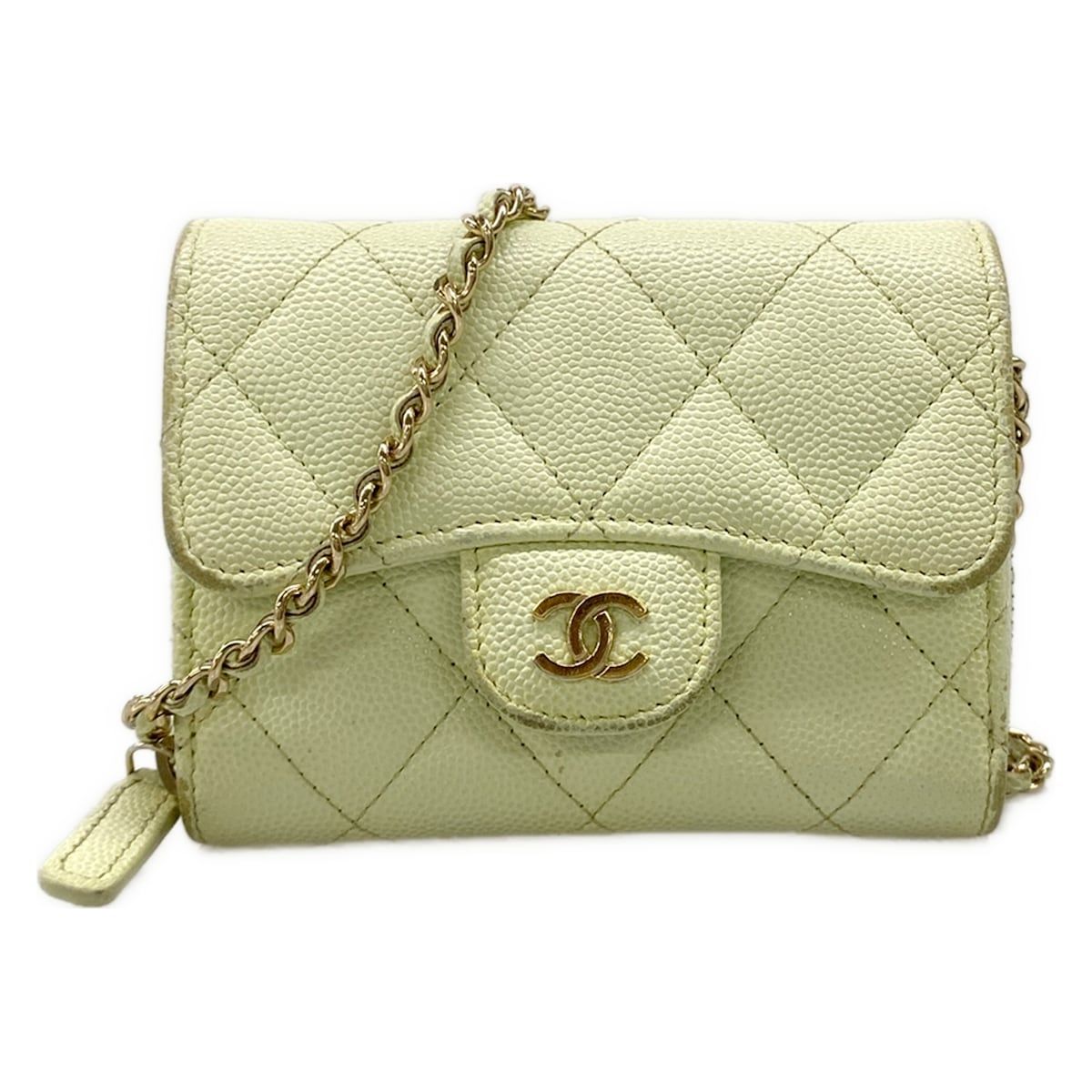 Chanel Wallet Classic Chain Clutch Quilted Light Green Gold