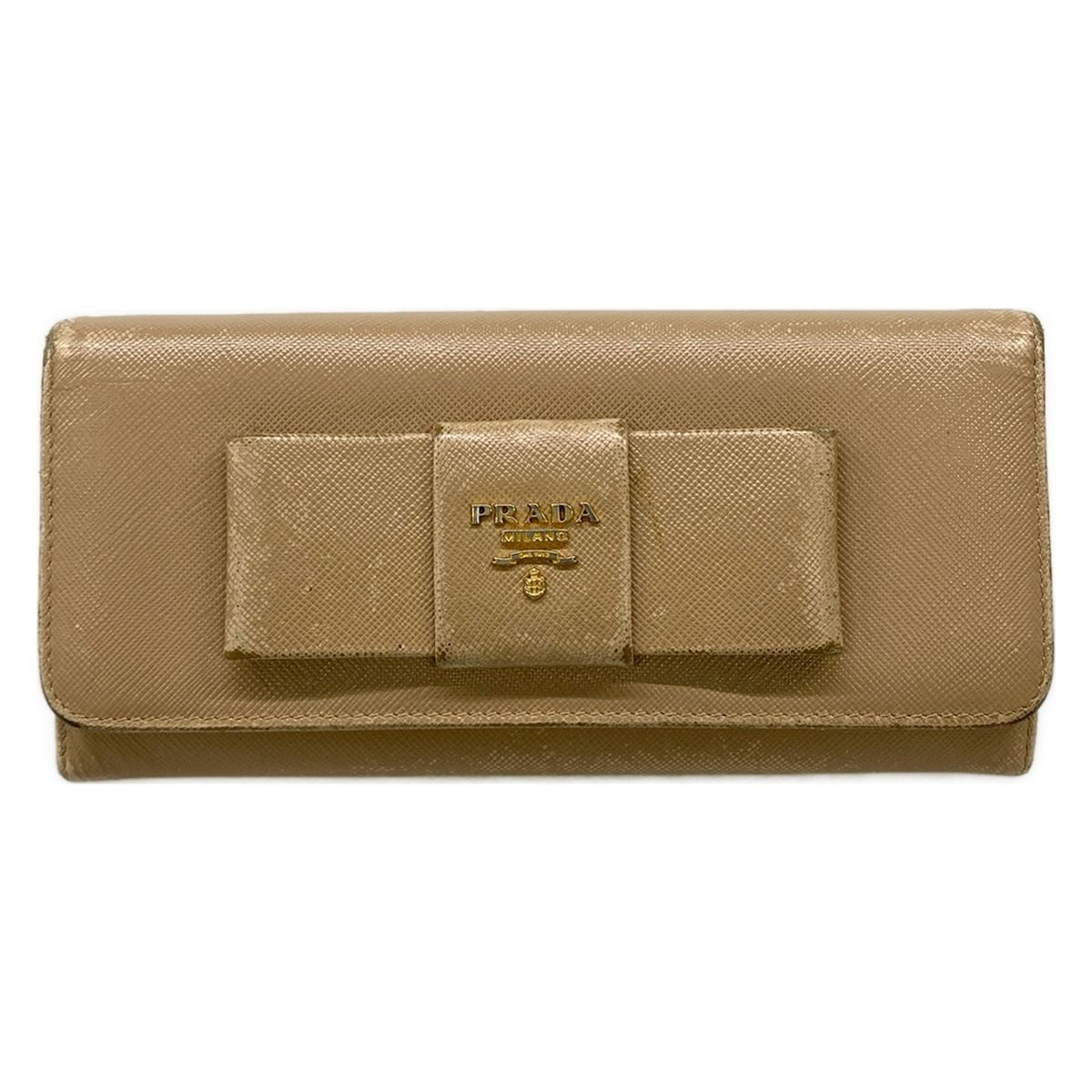 Prada Wallet Pink Beige Ribbon Leather