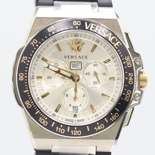 Versace Greca Quartz Date Silver Dial Watch Nam