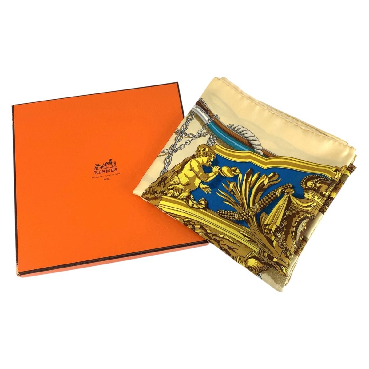 Hermes Musee Carre 90 Beige Multicolor Silk Scarf — view 5